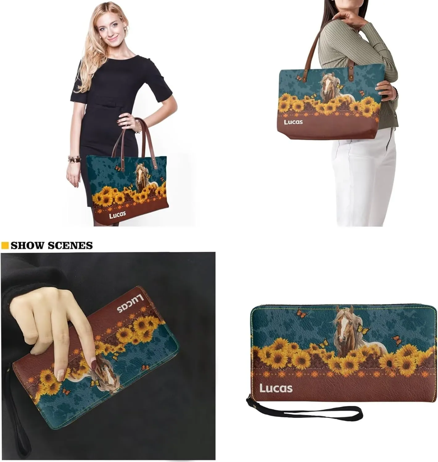 Customzied Women Handbags and Wallet Set of 2 Tote Bag Shoulder Bag Top Handle Satchel Purse