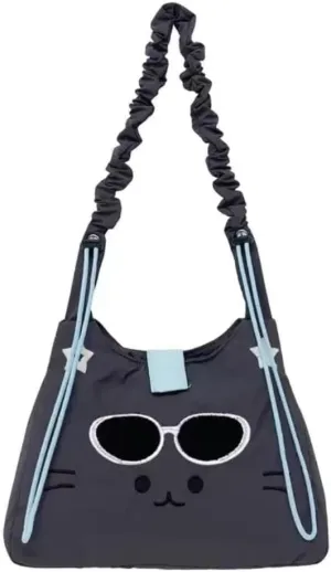 Cute Cat Messenger Bag Tote Bag Funny Crossbody Bag for Women Japanese Cartoon Purse (Gray)