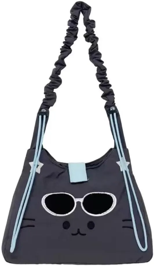 Cute Cat Messenger Bag Tote Bag Funny Crossbody Bag for Women Japanese Cartoon Purse (Gray)