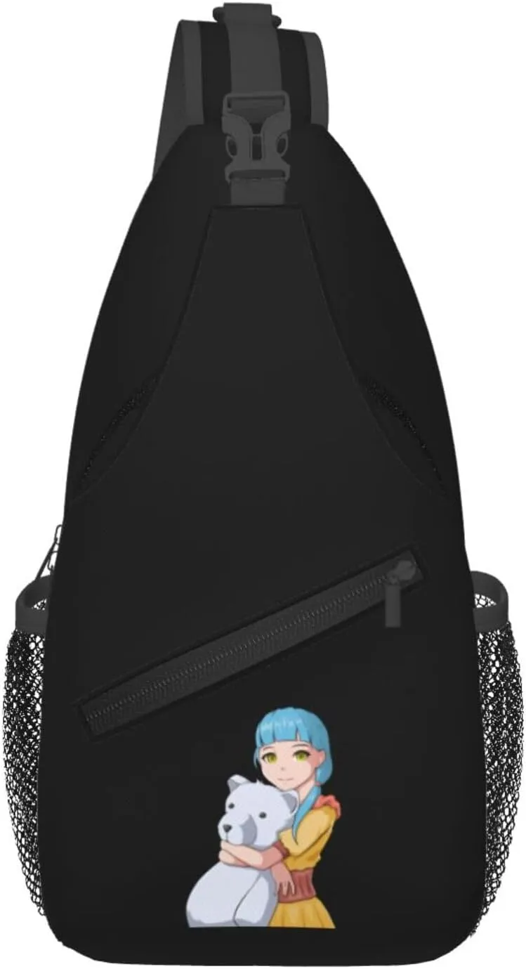 Cute Girl With Flaming Doll Crossbody Bags For Women Men Chest Backpack Gym Shoulder Bag Travel Outdoor Sports Casual Crossbody Bags