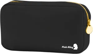Cute Nylon Makeup Bag - 9" x 5" Durable Black Makeup Bag with Golden Zipper - Waterproof Cosmetic Bags for Women - Travel Makeup Bag For Girls - Portable makeup Bag (Black, Small)