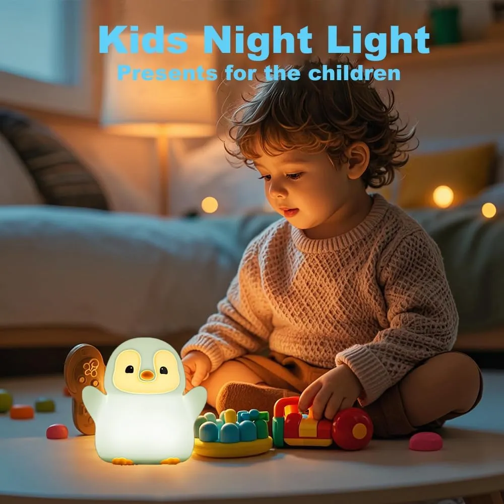 Cute Penguin Night Light for Kids Bedroom, Animal Silicone Nursery Night Lamp Touch Control Nightlights USB Rechargeable Bedside Lamp for Baby Children Toddlers Girls Gift