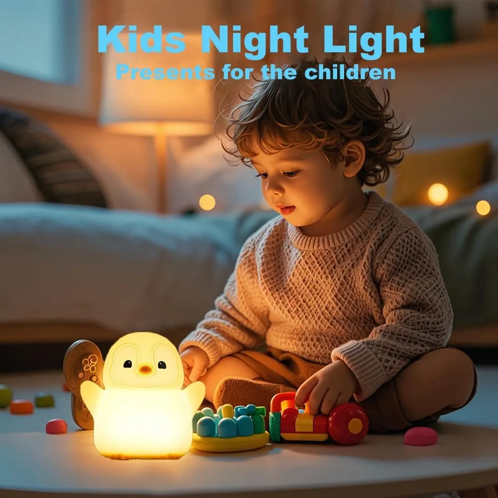 Cute Penguin Night Light for Kids Bedroom, Animal Silicone Nursery Night Lamp Touch Control Nightlights USB Rechargeable Bedside Lamp for Baby Children Toddlers Girls Gift