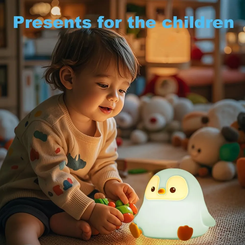 Cute Penguin Night Light for Kids Bedroom, Animal Silicone Nursery Night Lamp Touch Control Nightlights USB Rechargeable Bedside Lamp for Baby Children Toddlers Girls Gift