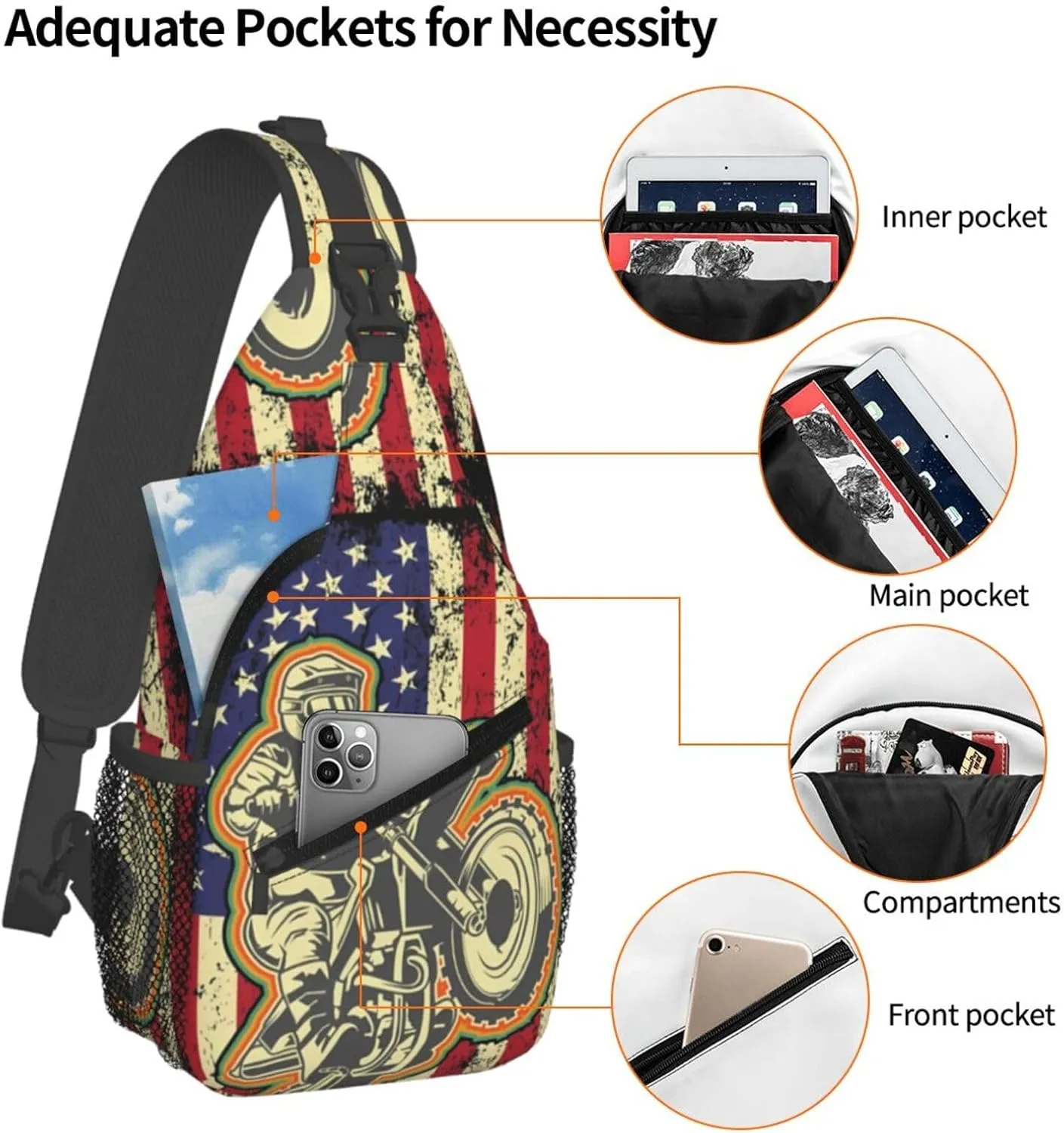Dirt Bike With Red And Black Paint Splash Sling Bag Crossbody Bag Casual Chest Bags Travel Shoulder Backpack