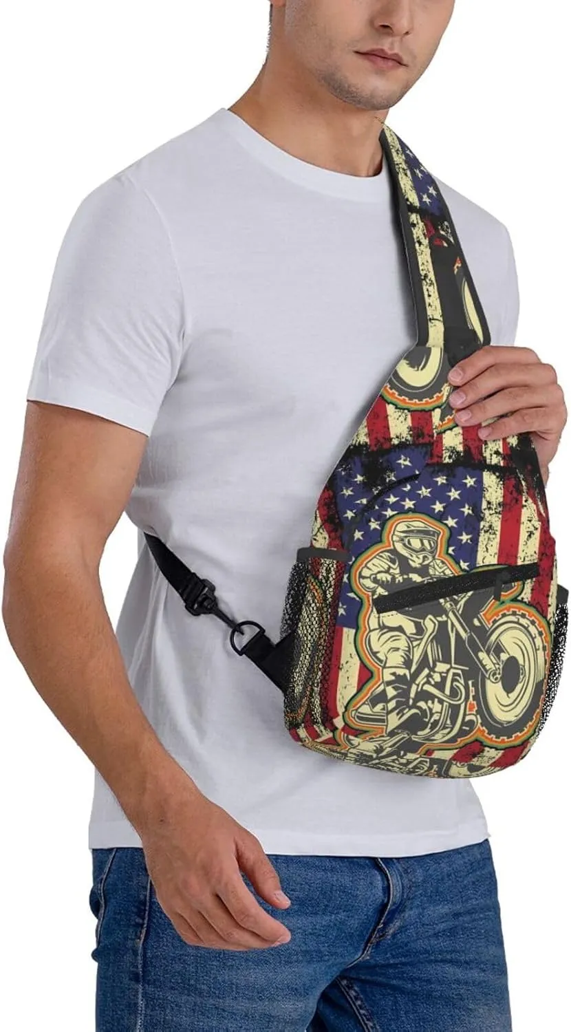 Dirt Bike With Red And Black Paint Splash Sling Bag Crossbody Bag Casual Chest Bags Travel Shoulder Backpack