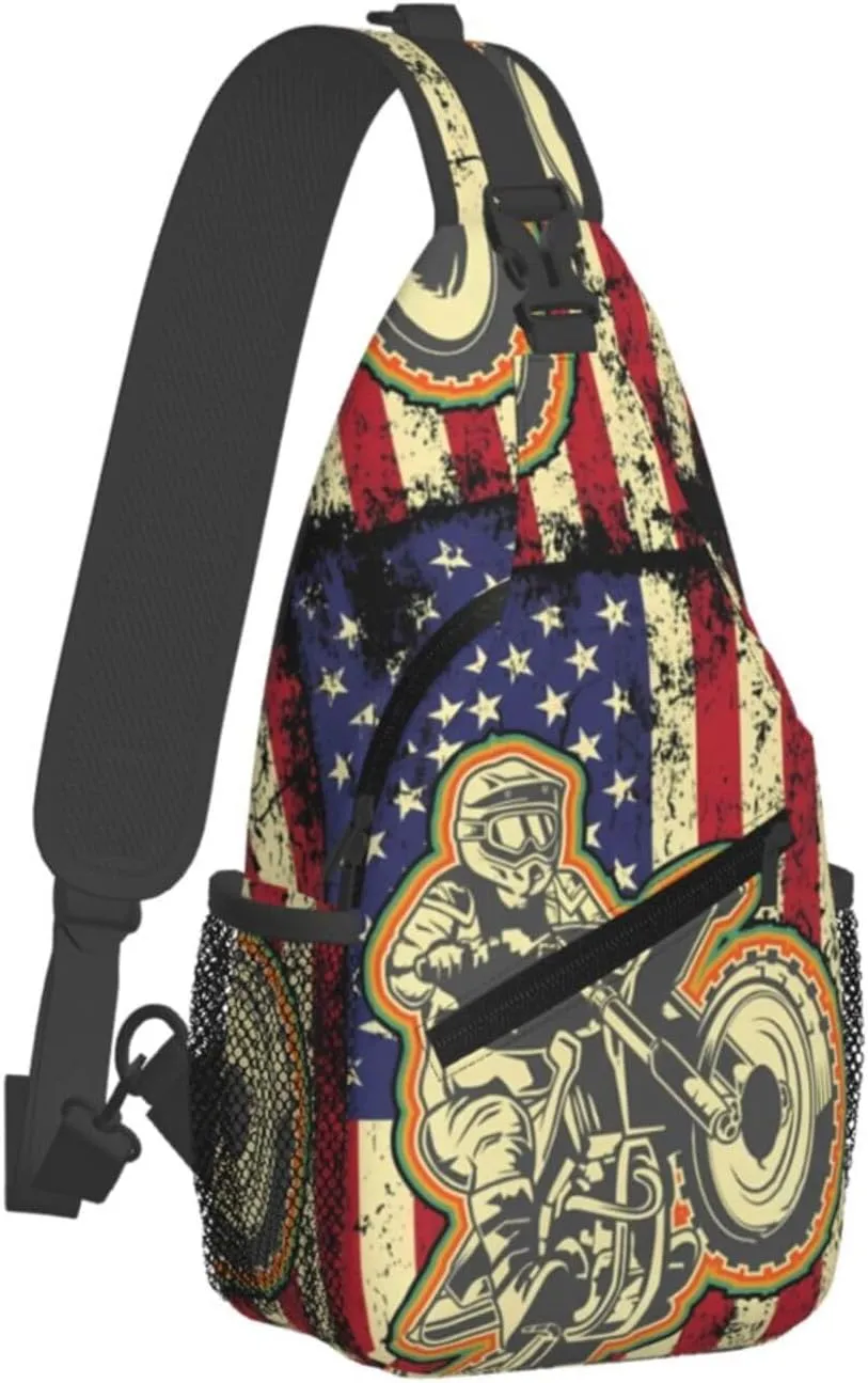 Dirt Bike With Red And Black Paint Splash Sling Bag Crossbody Bag Casual Chest Bags Travel Shoulder Backpack