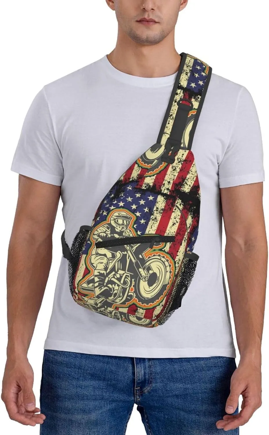 Dirt Bike With Red And Black Paint Splash Sling Bag Crossbody Bag Casual Chest Bags Travel Shoulder Backpack