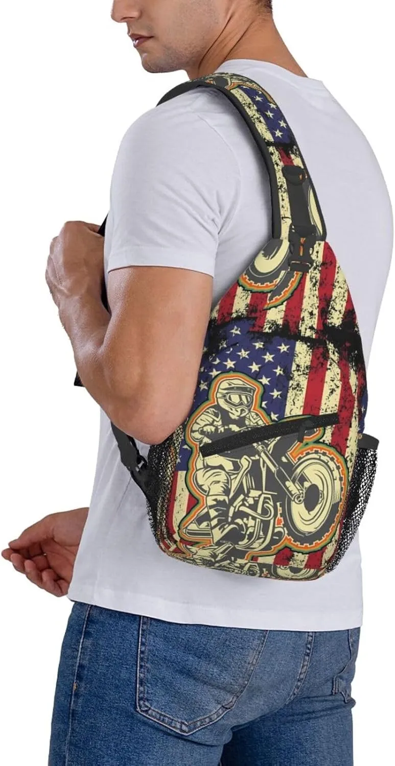 Dirt Bike With Red And Black Paint Splash Sling Bag Crossbody Bag Casual Chest Bags Travel Shoulder Backpack