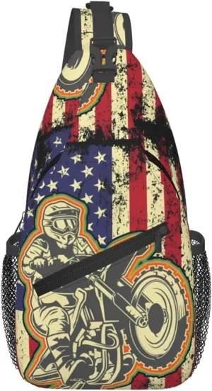 Dirt Bike With Red And Black Paint Splash Sling Bag Crossbody Bag Casual Chest Bags Travel Shoulder Backpack