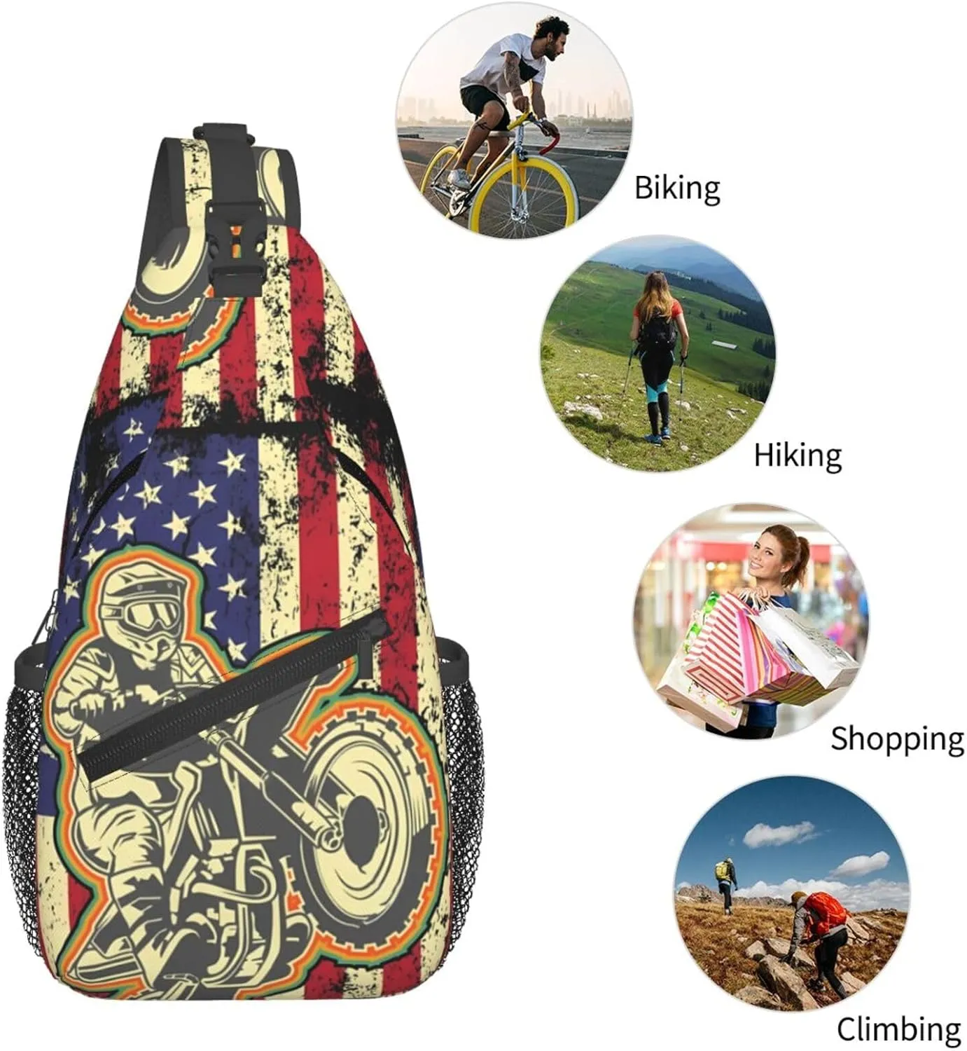 Dirt Bike With Red And Black Paint Splash Sling Bag Crossbody Bag Casual Chest Bags Travel Shoulder Backpack