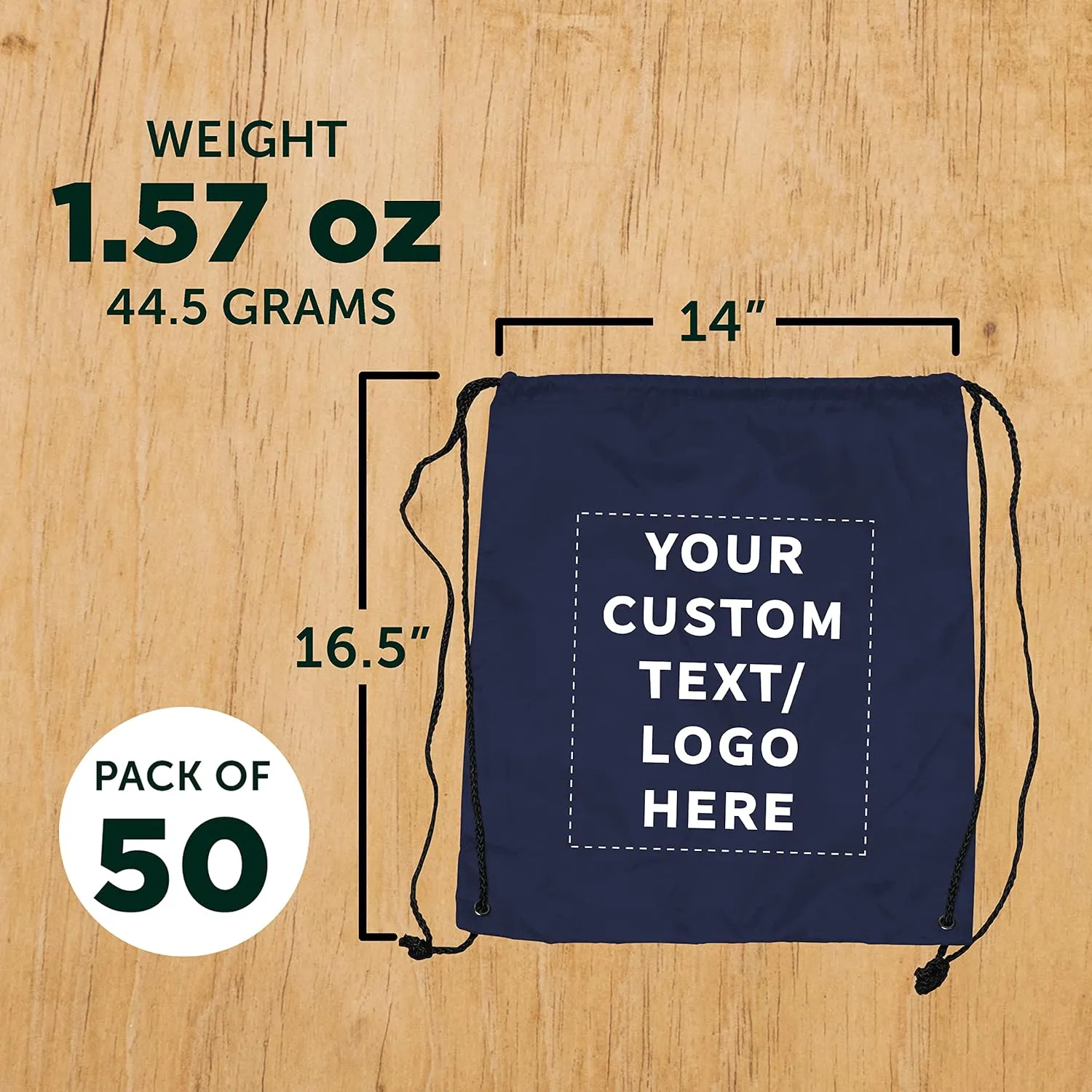 DISCOUNT PROMOS Custom Classic Polyester Drawstring Bags Set of 50, Personalized Bulk Pack - Bring Everywhere You Go, Great for Travelling, Gym and for Everyday Use - Navy Blue