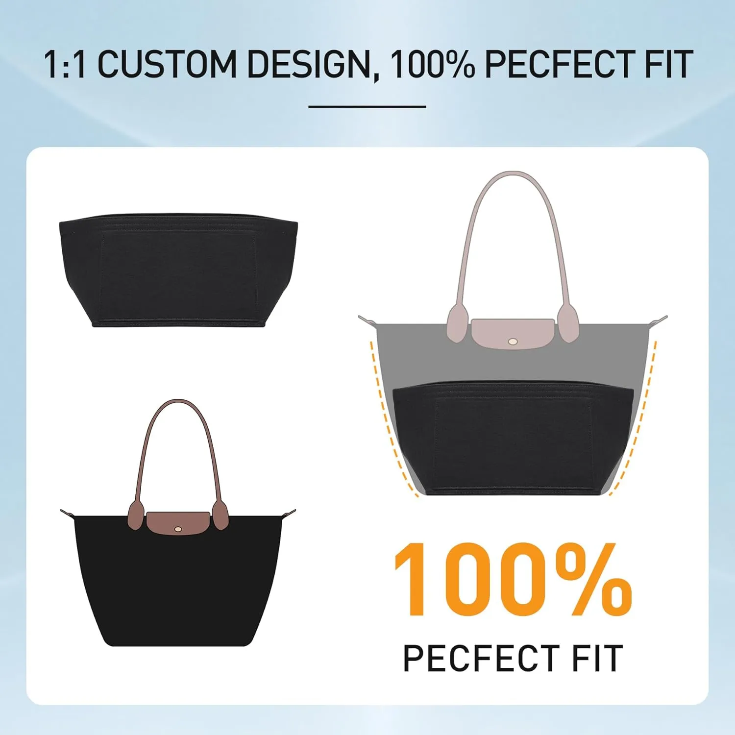 Doxo Longchamp Medium Organizer Insert,Medium Bag Organizer Suitable for Le pliage,Keeps Tote Handbags Shaped & Neat (Black,M)