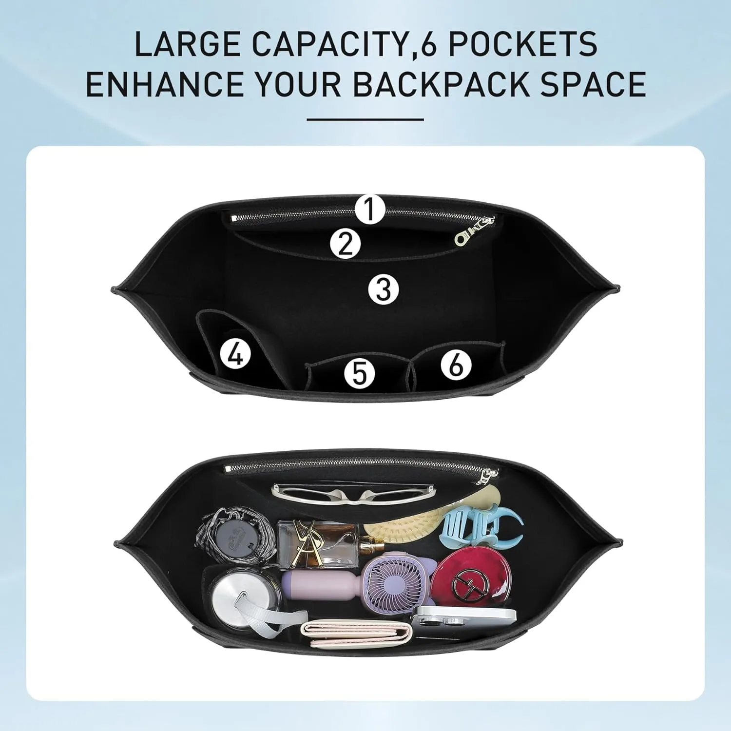 Doxo Longchamp Medium Organizer Insert,Medium Bag Organizer Suitable for Le pliage,Keeps Tote Handbags Shaped & Neat (Black,M)