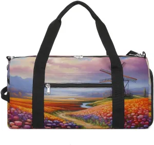 Dutch Windmills Tulips Sports Gym Bag Lightweight Travel Duffel Bag Workout Bags Casual Weekender Bag for Men Women