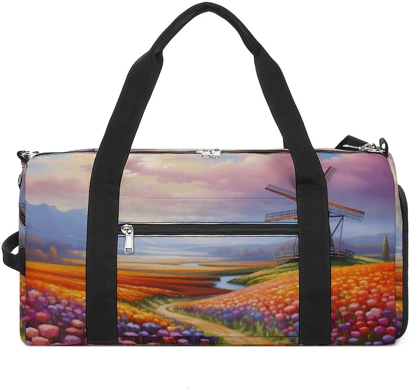 Dutch Windmills Tulips Sports Gym Bag Lightweight Travel Duffel Bag Workout Bags Casual Weekender Bag for Men Women