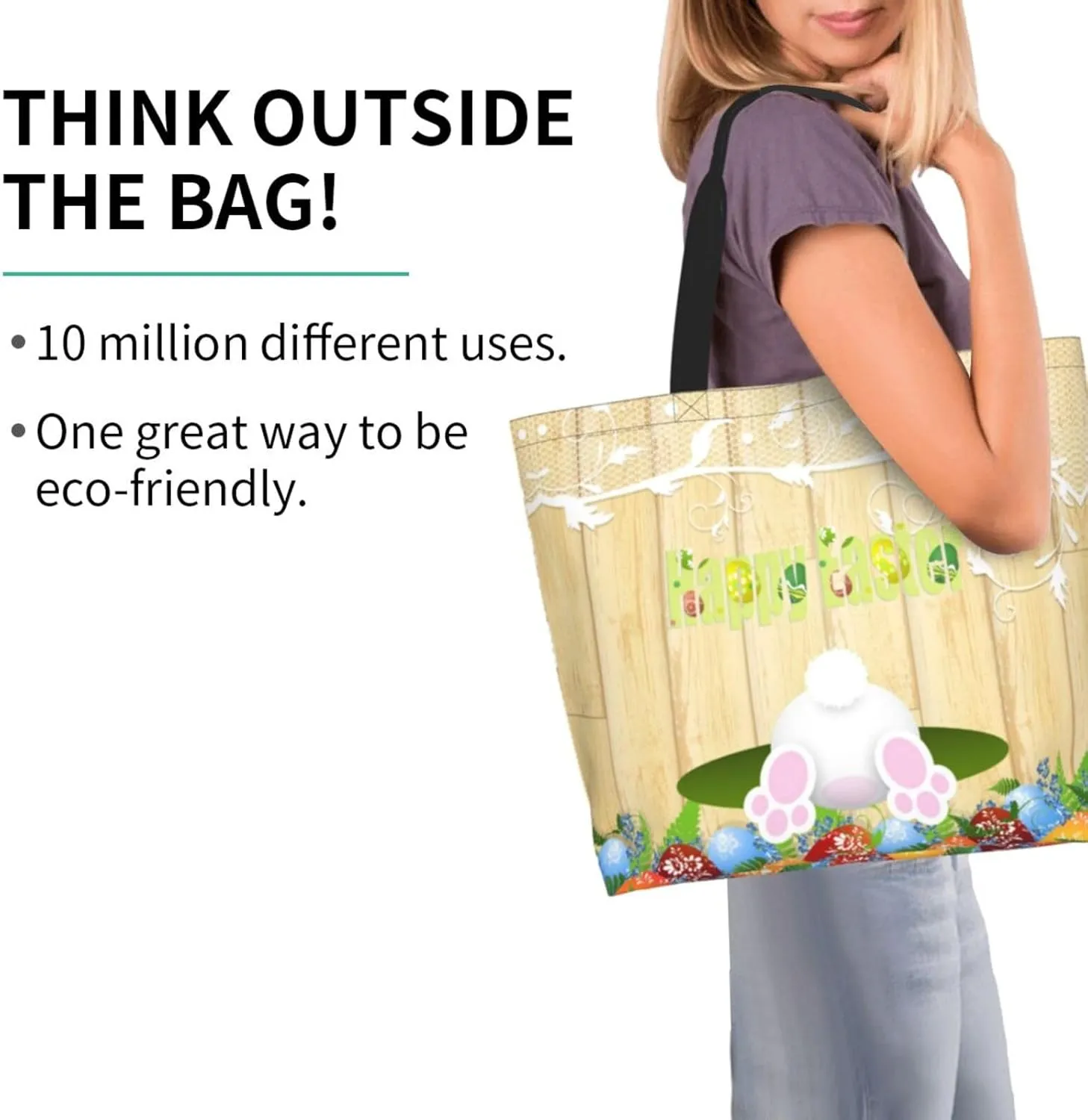 Easter Canvas Tote Bag Happy Easter Shoulder Bag Egg Casual Grocery Bags Easter Bags for Outdoor