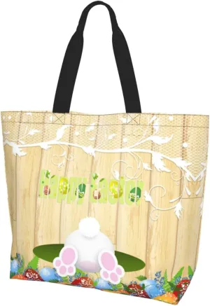 Easter Canvas Tote Bag Happy Easter Shoulder Bag Egg Casual Grocery Bags Easter Bags for Outdoor