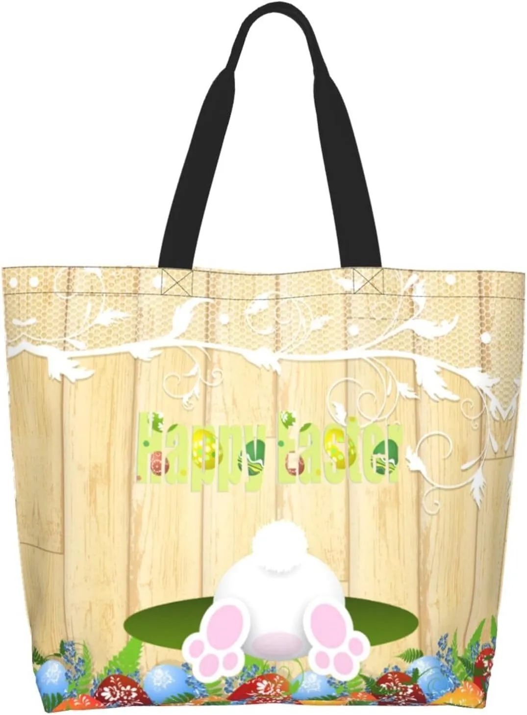 Easter Canvas Tote Bag Happy Easter Shoulder Bag Egg Casual Grocery Bags Easter Bags for Outdoor