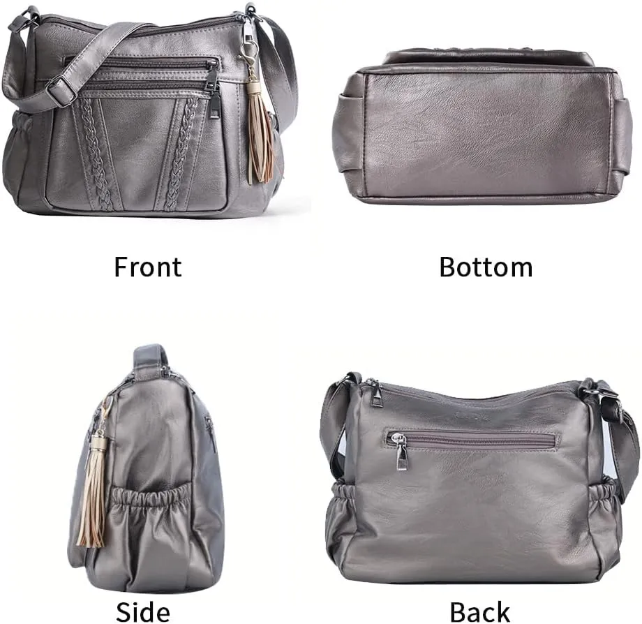 ELDA Crossbody Bags For Women Pocketbooks Soft PU Leather Purses and Handbags Multi Pocket Shoulder Bag