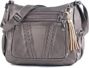 ELDA Crossbody Bags For Women Pocketbooks Soft PU Leather Purses and Handbags Multi Pocket Shoulder Bag