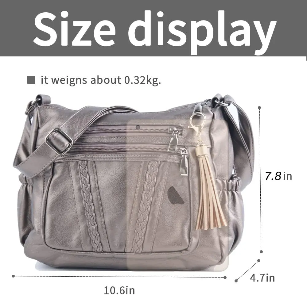 ELDA Crossbody Bags For Women Pocketbooks Soft PU Leather Purses and Handbags Multi Pocket Shoulder Bag
