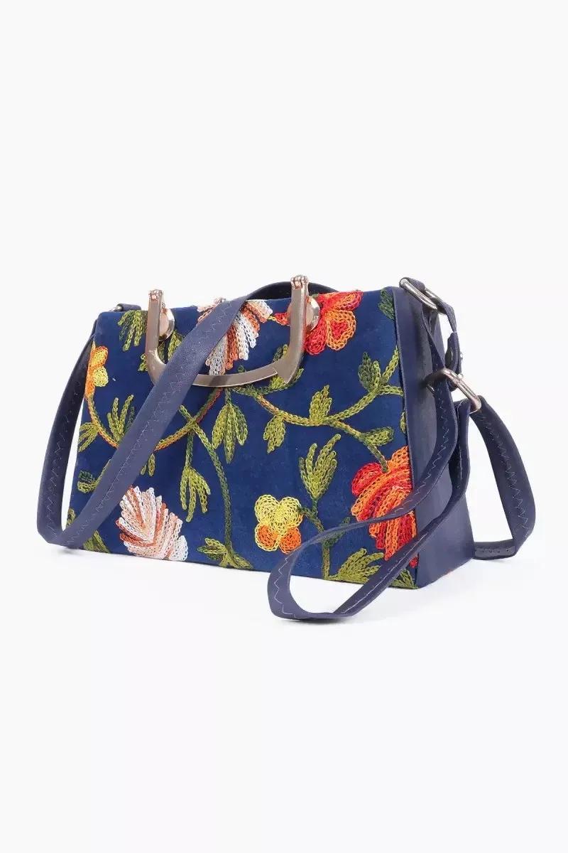 Elegance - Women’s Opulent Embroidered Lightweight Sling Bag( Blue )