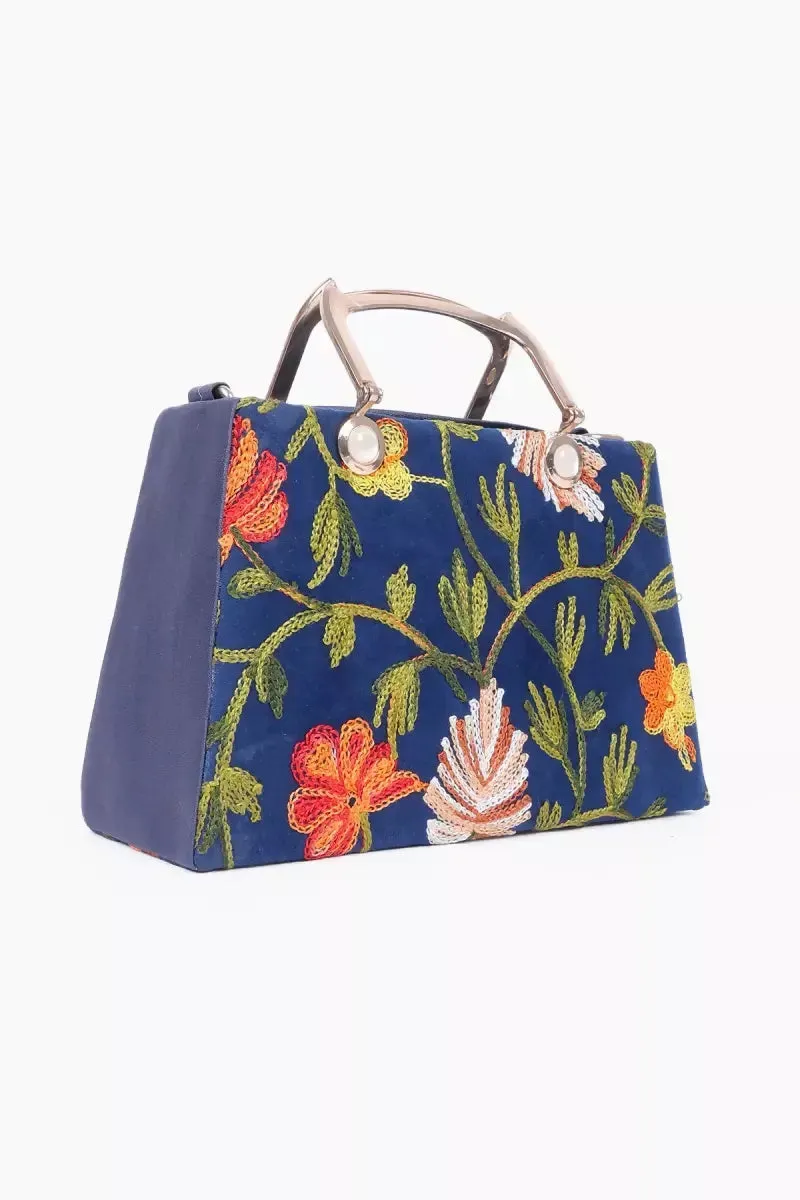 Elegance - Women’s Opulent Embroidered Lightweight Sling Bag( Blue )
