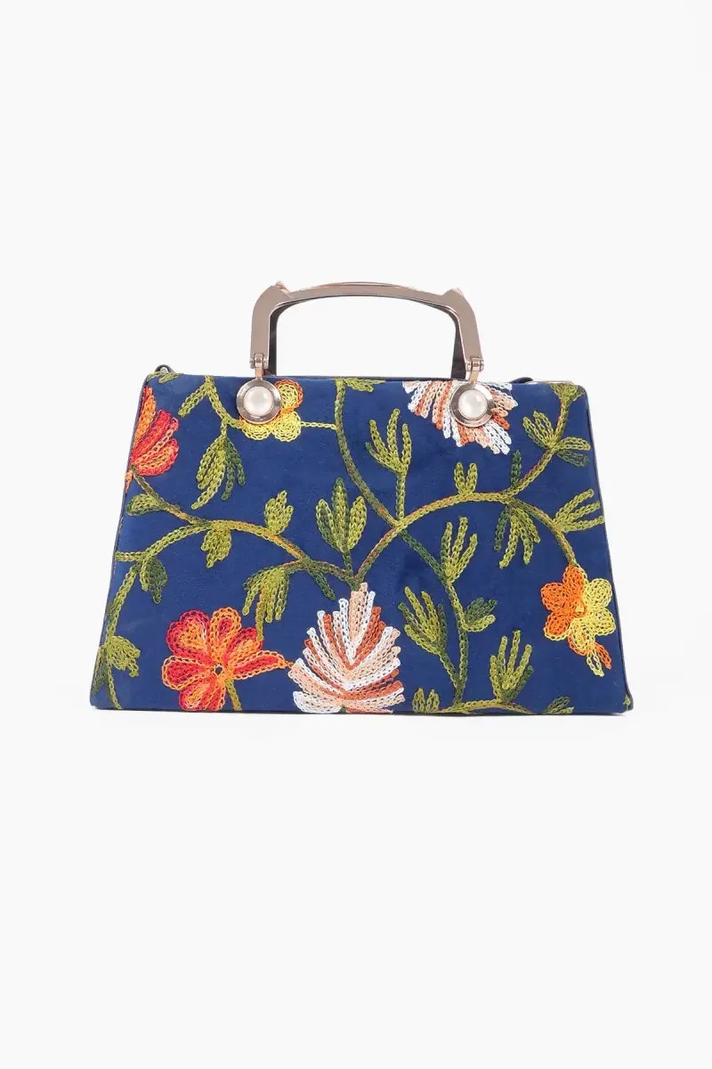 Elegance - Women’s Opulent Embroidered Lightweight Sling Bag( Blue )