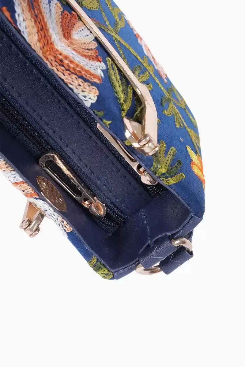 Elegance - Women’s Opulent Embroidered Lightweight Sling Bag( Blue )