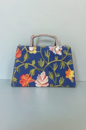 Elegance - Women’s Opulent Embroidered Lightweight Sling Bag( Blue )