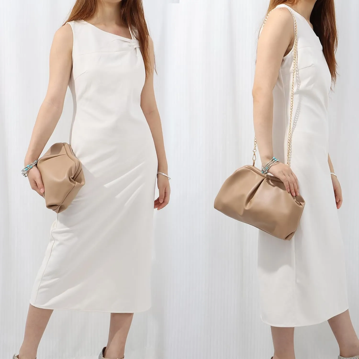 Emprier Soft Vegan Leather Clutch Purse for Women Dumpling Bag Pleated PU Evening Handbags for Wedding Party
