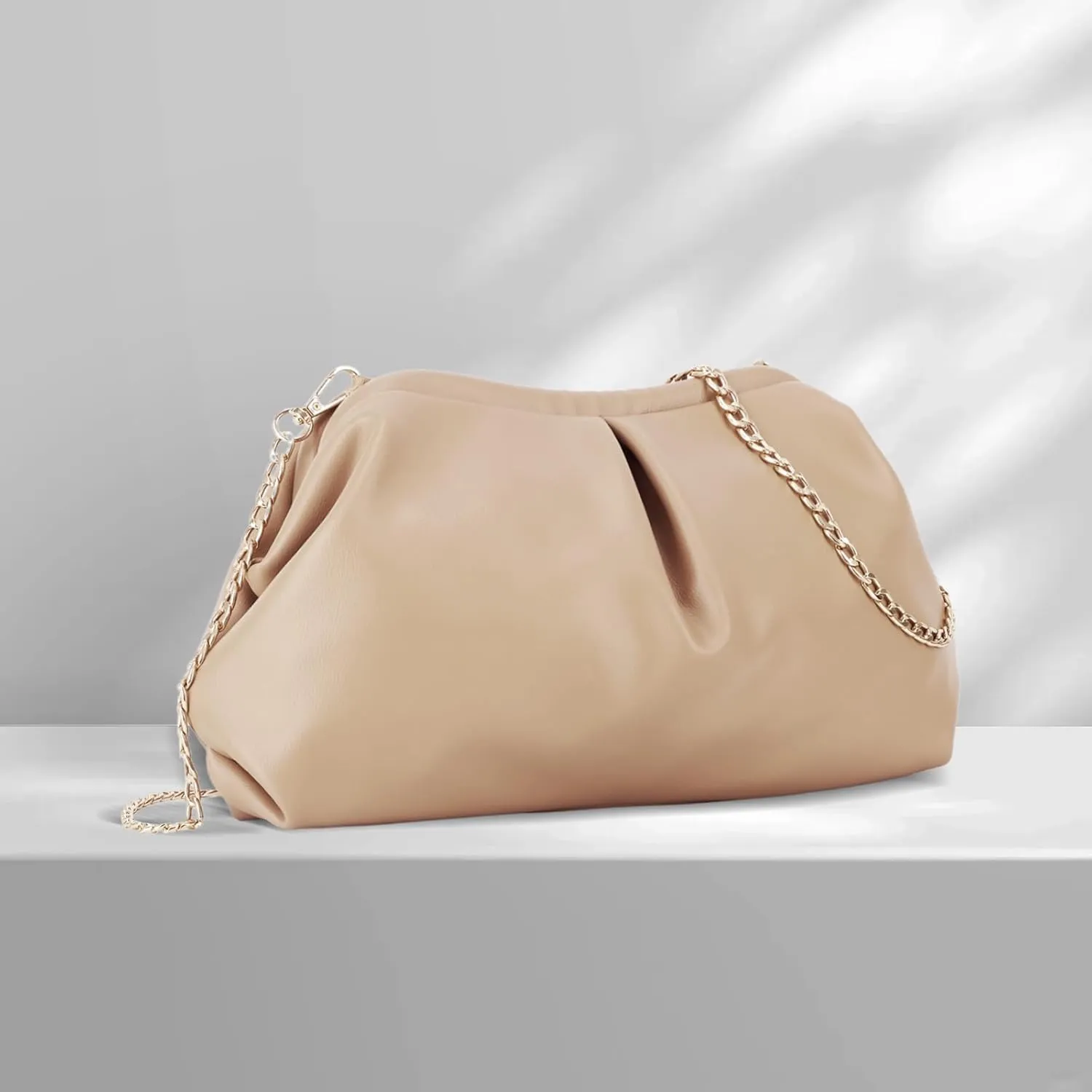 Emprier Soft Vegan Leather Clutch Purse for Women Dumpling Bag Pleated PU Evening Handbags for Wedding Party