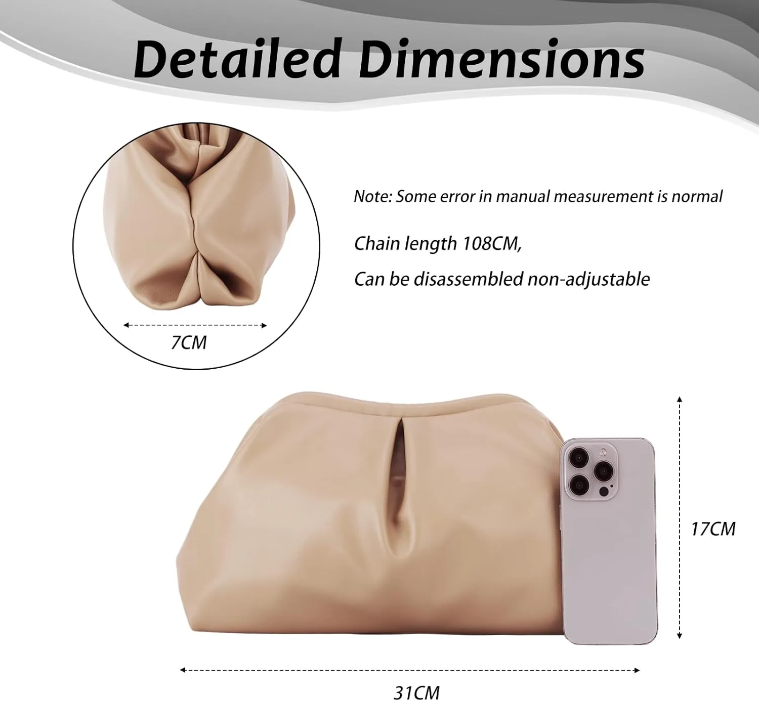 Emprier Soft Vegan Leather Clutch Purse for Women Dumpling Bag Pleated PU Evening Handbags for Wedding Party