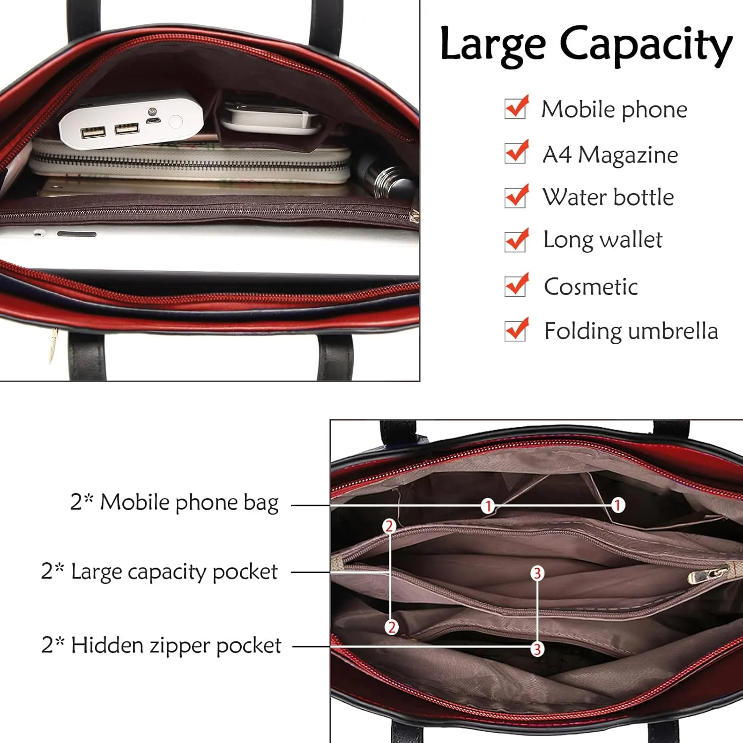 Fashion Women Handbags Set 2 Pcs Large Shoulder Bag Multifunctional