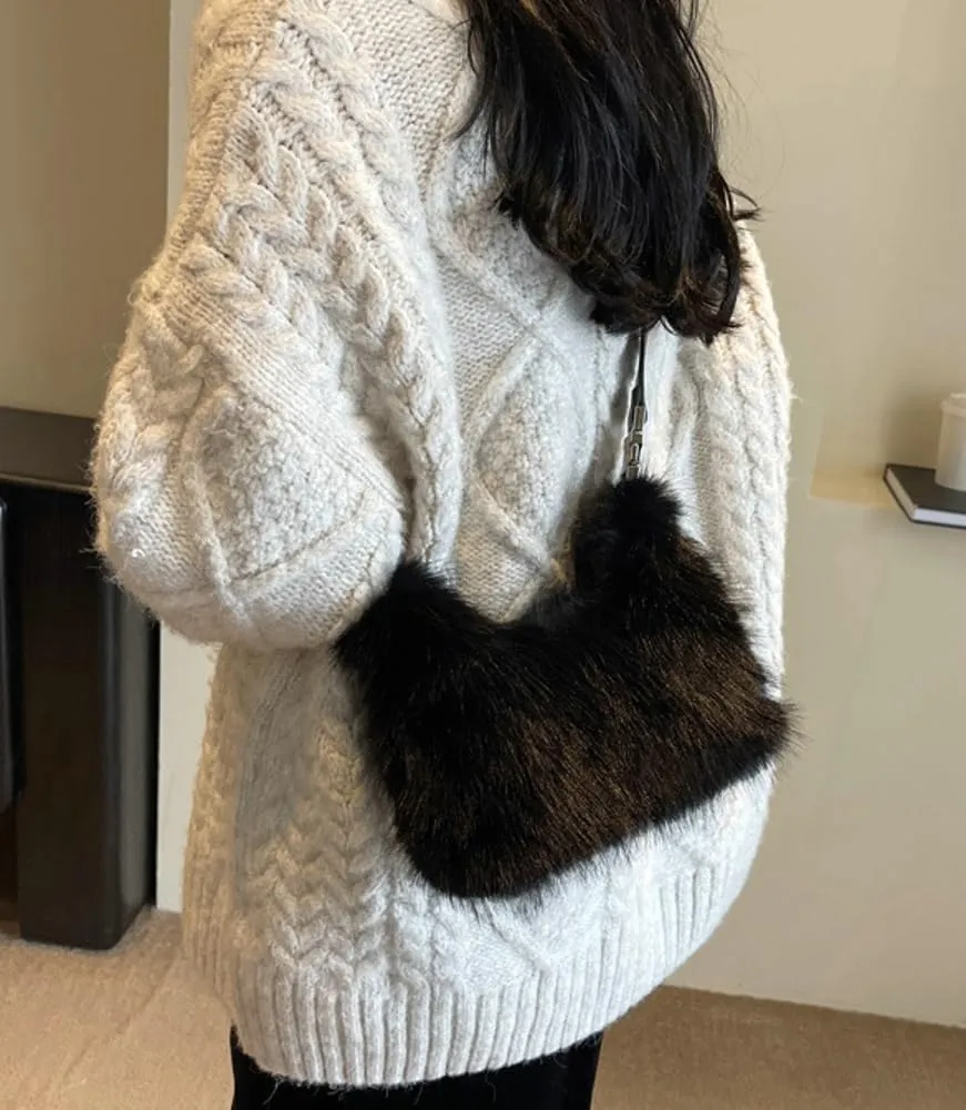 Faux Fur Crossbody Bags for Women Fluffy Shoulder Bag Fuzzy Purses Small Totes Handbag Cute Winter Satchel