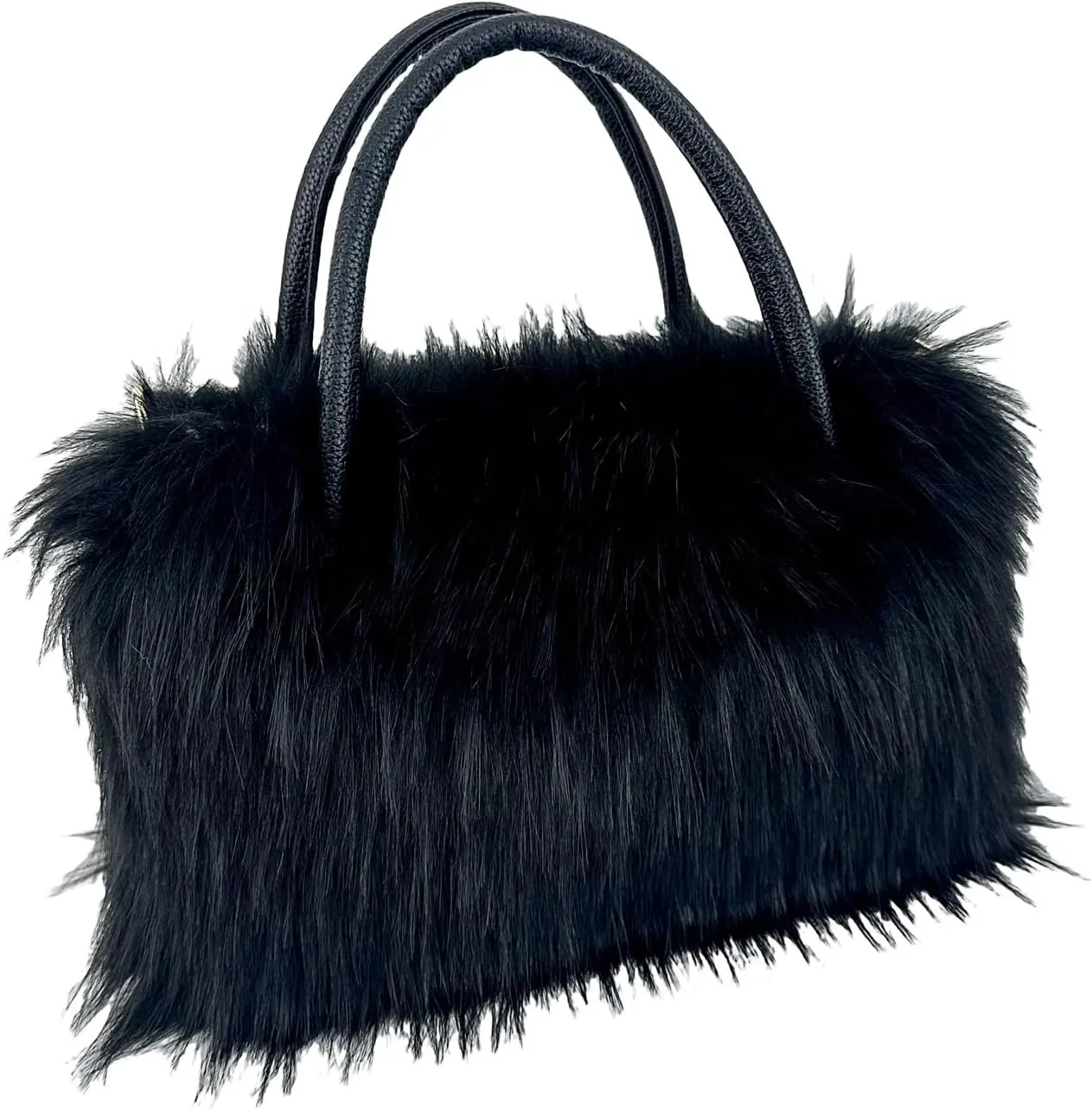 Faux Fur Tote Bag Women's Shoulder Handbags Fluffy Handbags Cute Soft Fluffy Purse Furry Bag for Shopping Working, Black