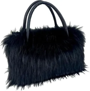 Faux Fur Tote Bag Women's Shoulder Handbags Fluffy Handbags Cute Soft Fluffy Purse Furry Bag for Shopping Working, Black