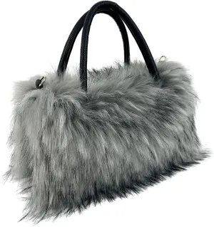Faux Fur Tote Bag Women's Shoulder Handbags Fluffy Handbags Cute Soft Fluffy Purse Furry Bag for Shopping Working, Gray