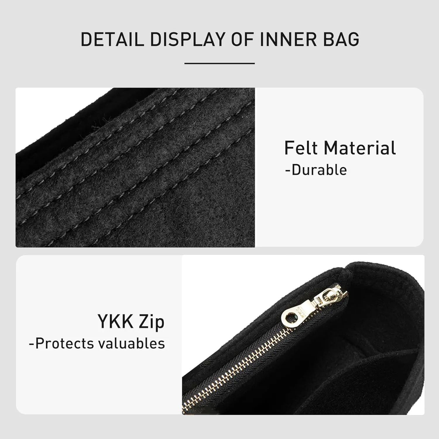 Felt Purse Organizer Insert Compatible with Longchamp Le Pliage Mini Original/Green Pouch and More, Small Bag Insert with Zipper for Women Handbag(Mini, Black)