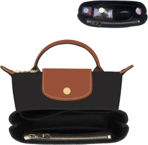 Felt Purse Organizer Insert Compatible with Longchamp Le Pliage Mini Original/Green Pouch and More, Small Bag Insert with Zipper for Women Handbag(Mini, Black)
