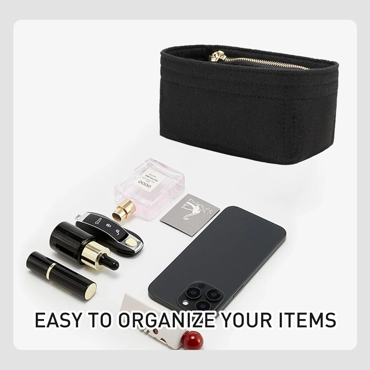 Felt Purse Organizer Insert Compatible with Longchamp Le Pliage Mini Original/Green Pouch and More, Small Bag Insert with Zipper for Women Handbag(Mini, Black)