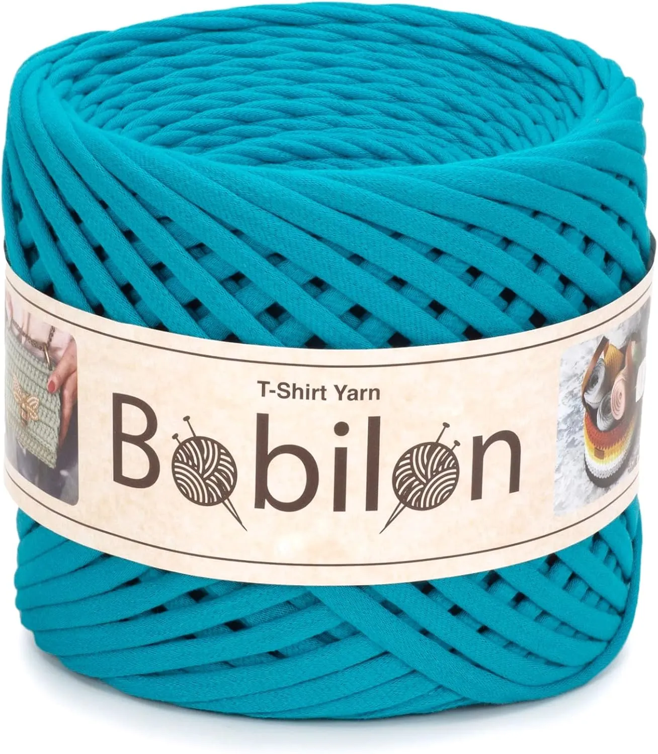 Fettuccini Zpagetti T-Shirt Yarn, 7-9 mm T-Yarn for Crocheting & Knitting, Organic Cotton, Blue Lagoon