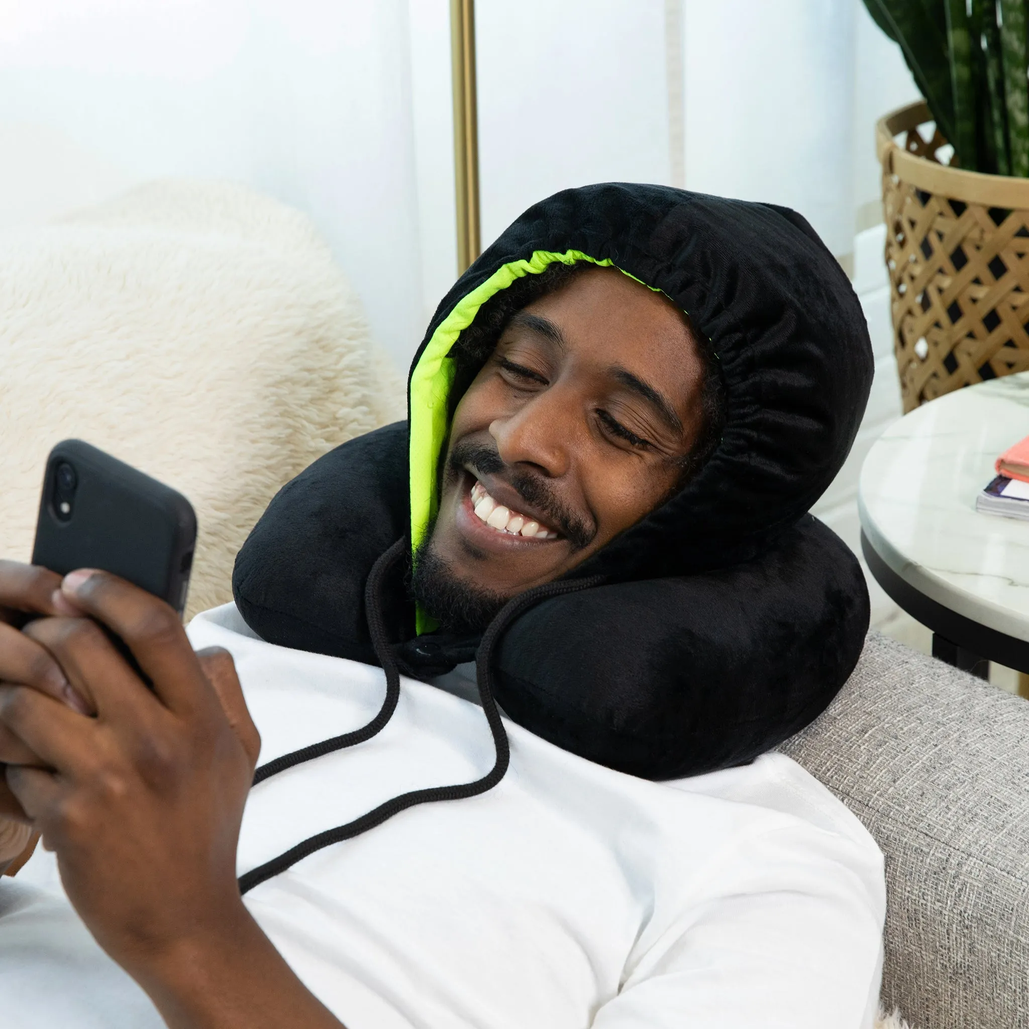 Fiber Filled Hooded Travel Neck Pillow - Adult - Dual Color - 12" x 12" - 4 Colors Available