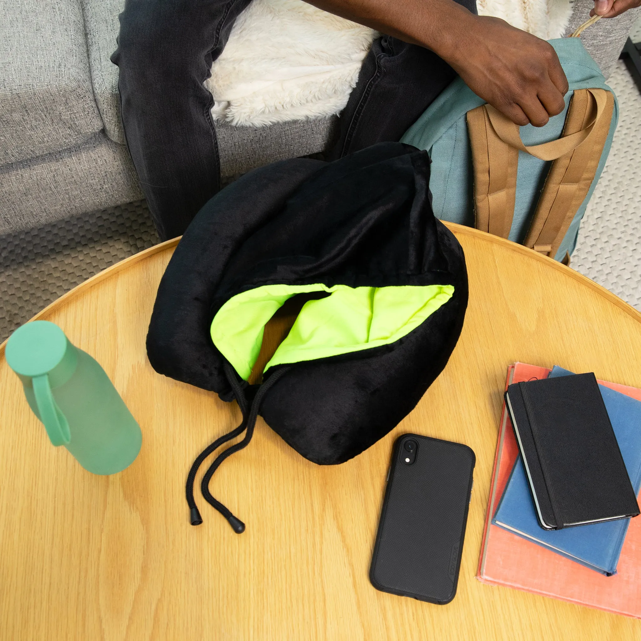 Fiber Filled Hooded Travel Neck Pillow - Adult - Dual Color - 12" x 12" - 4 Colors Available