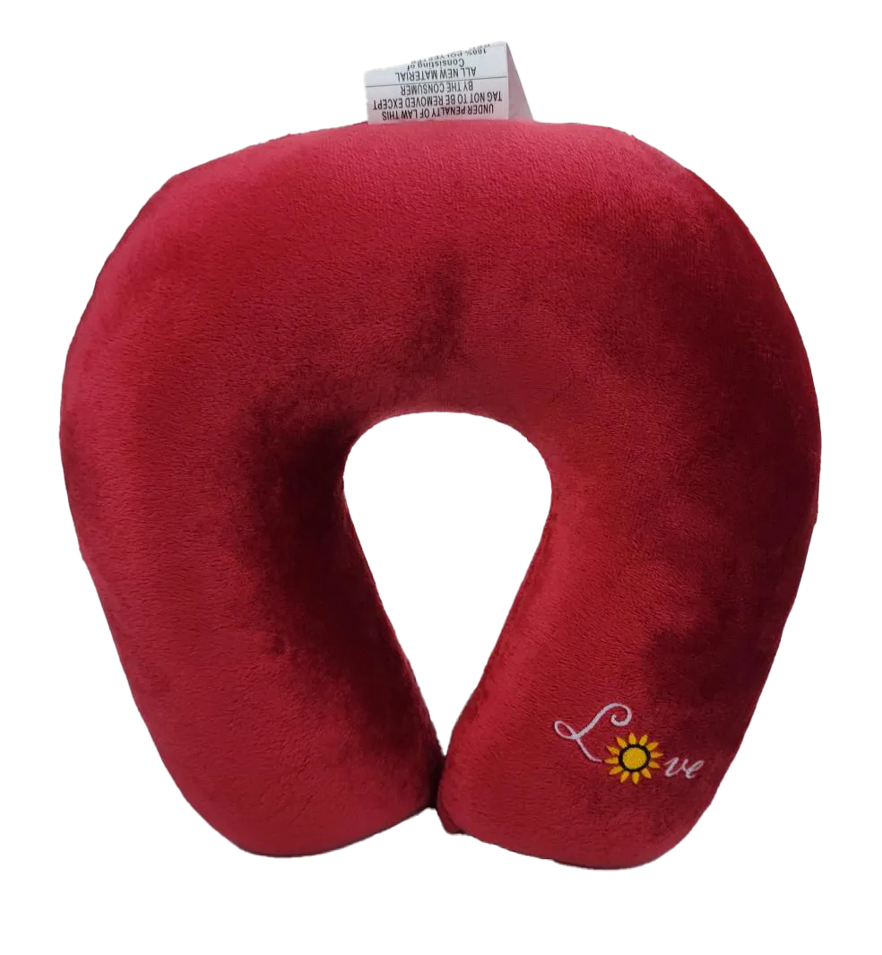Fiber Filled Travel Neck Pillow - Adult - Novelty Embroidery - 12" x 12" - 21 Colors Available