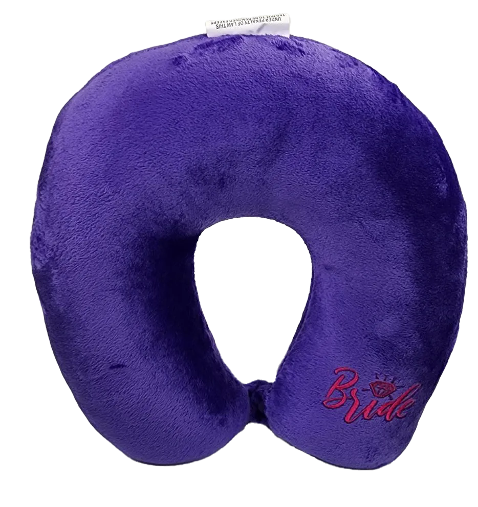 Fiber Filled Travel Neck Pillow - Adult - Novelty Embroidery - 12" x 12" - 21 Colors Available