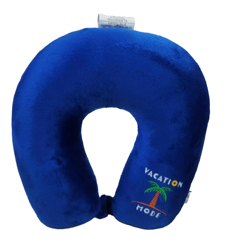 Fiber Filled Travel Neck Pillow - Adult - Novelty Embroidery - 12" x 12" - 21 Colors Available