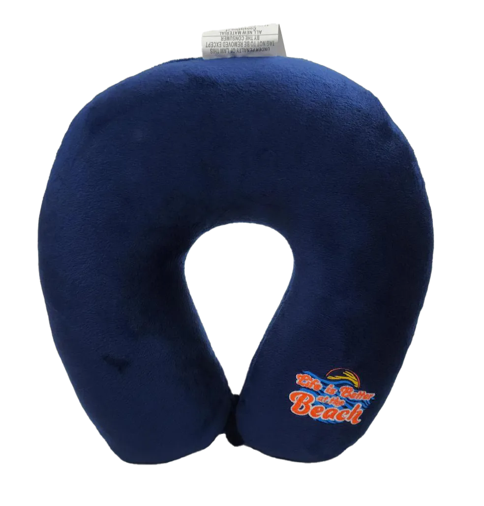 Fiber Filled Travel Neck Pillow - Adult - Novelty Embroidery - 12" x 12" - 21 Colors Available