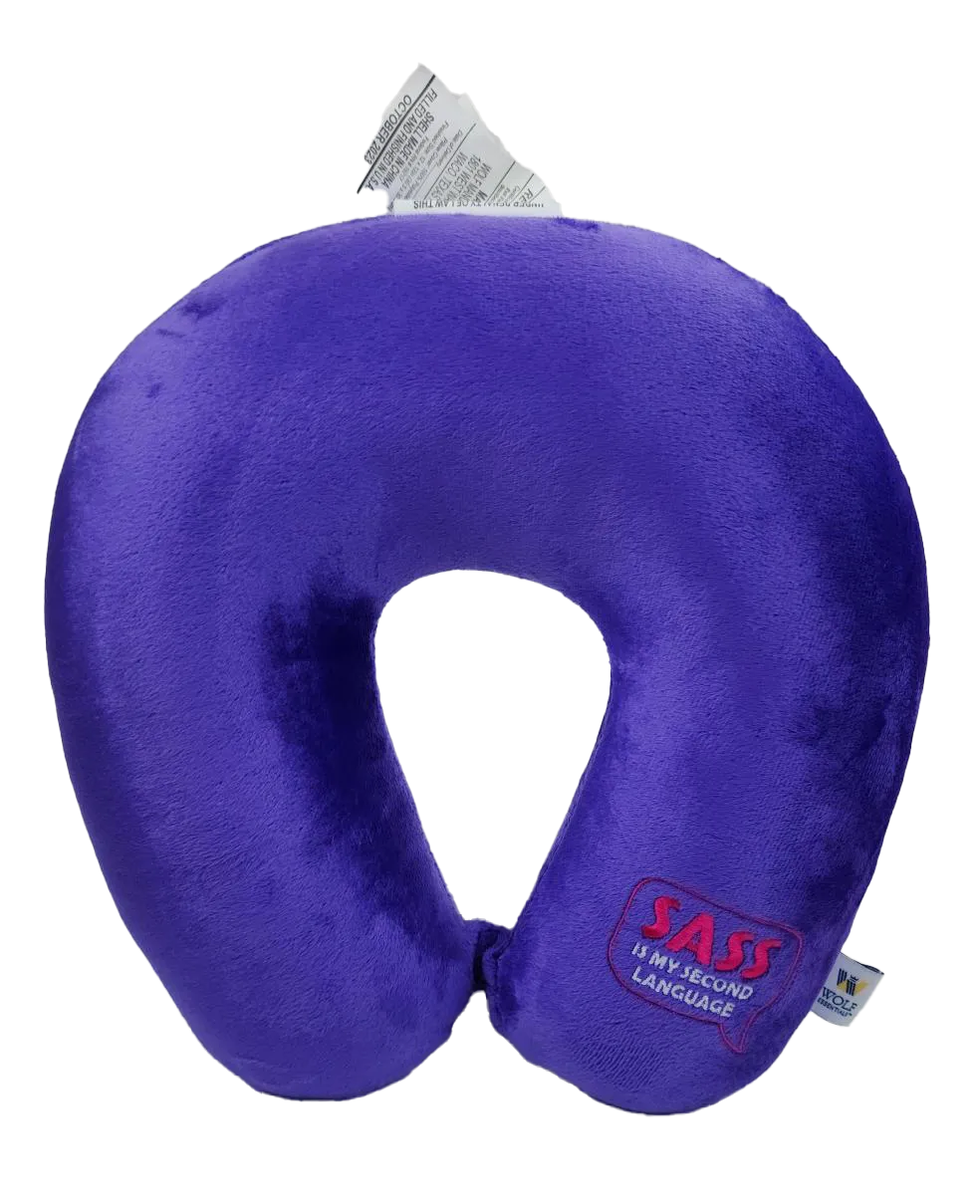 Fiber Filled Travel Neck Pillow - Adult - Novelty Embroidery - 12" x 12" - 21 Colors Available